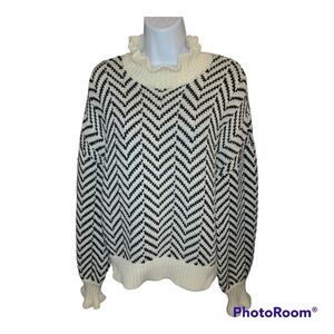 Sweater Oversized Medium by  Aaron & Amber Cream and Black ruffles & stripes